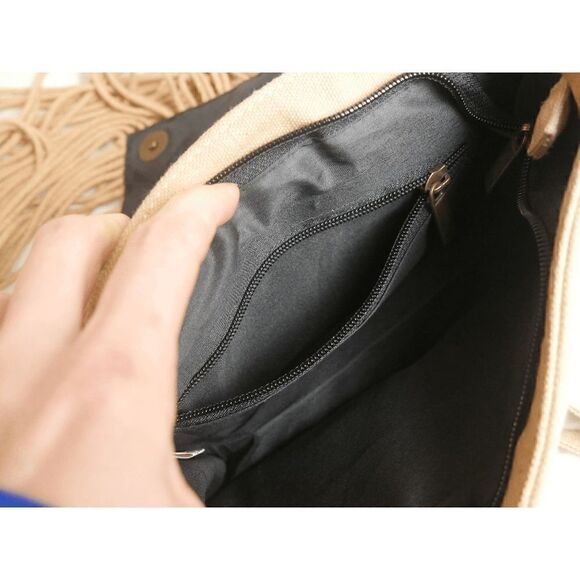 India Handmade Mini Fringed Cotton Crochet Bohemian Crossbody Bag - Picture 8 of 9